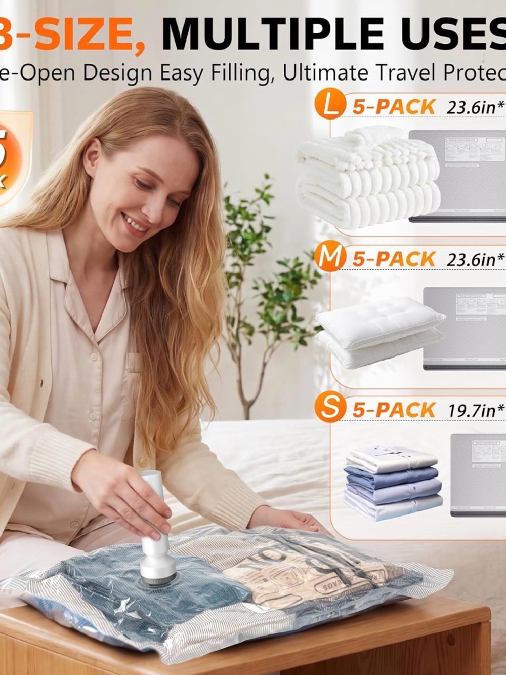 Vacuum Seal Storage Bags with Hand Pump - White/Cream